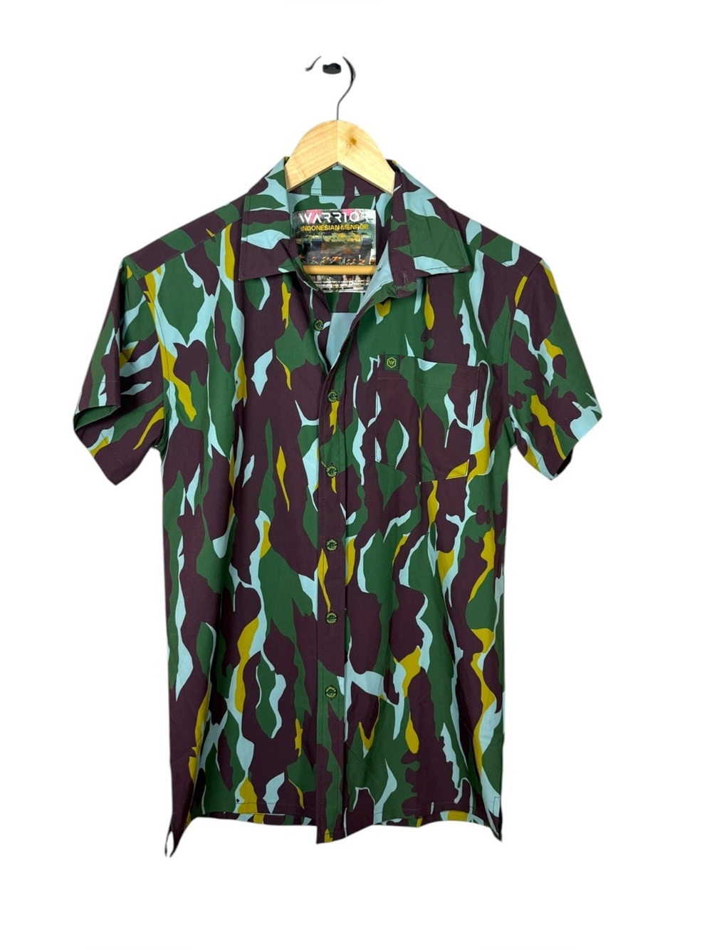 Warrior Indonesian Menpor Camo Button Down Shirt Stretch Camp Shirt XS